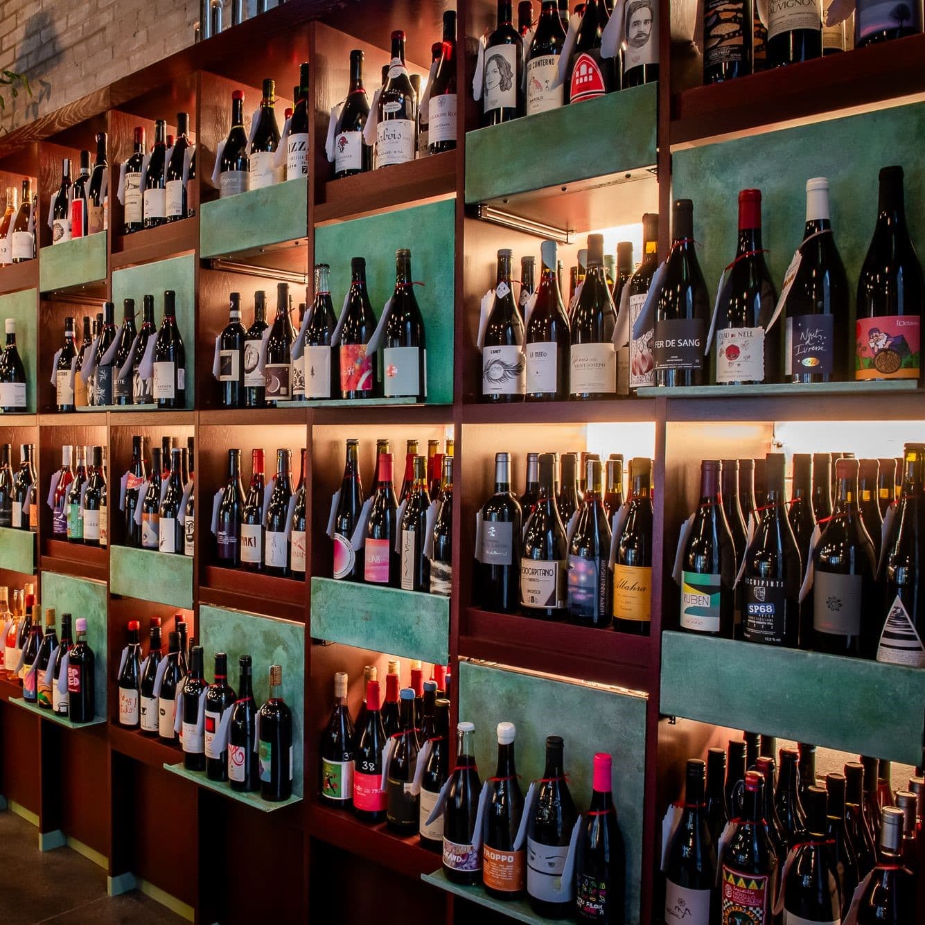 Wine bottles on shelves